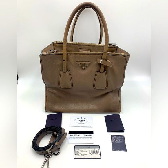 Auth PRADA Glacé Calf Pomice Twin Pocket Tote Bag Very Good Preloved Satchel - Picture 1 of 16